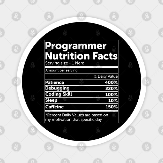 Programmer Nutrition Facts Magnet by ScienceCorner